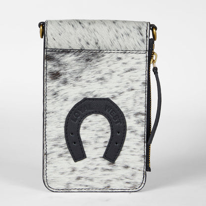Loyal West SHELL PHONE BAG IN BLACK AND WHITE COWHIDE
