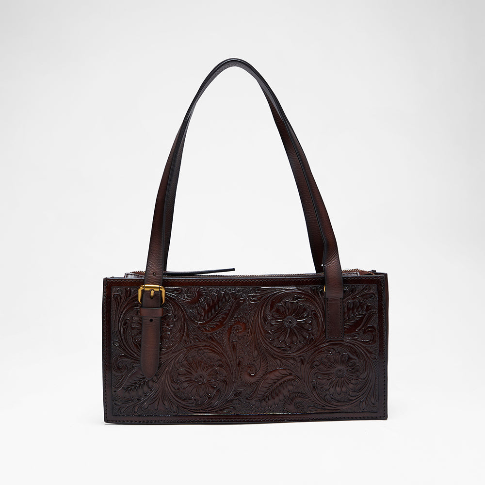 Loyal West MIVVA HANDTOOLED MINI BAG - BRUNETTE LEATHER