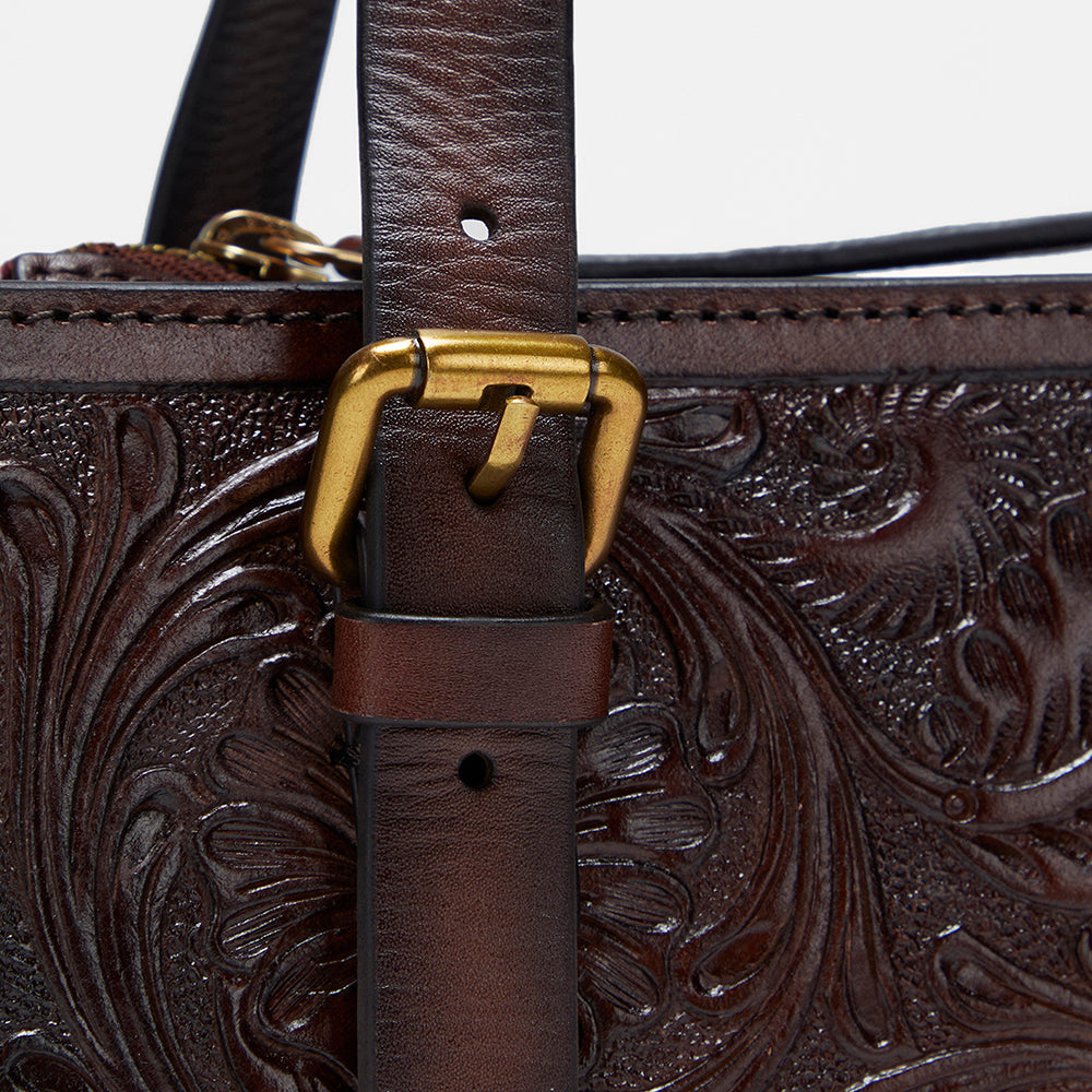 Loyal West MIVVA HANDTOOLED MINI BAG - BRUNETTE LEATHER