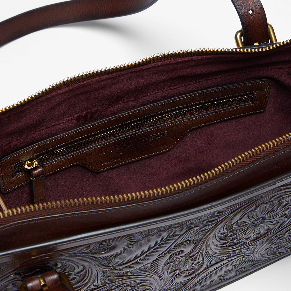 Loyal West MIVVA HANDTOOLED MINI BAG - BRUNETTE LEATHER