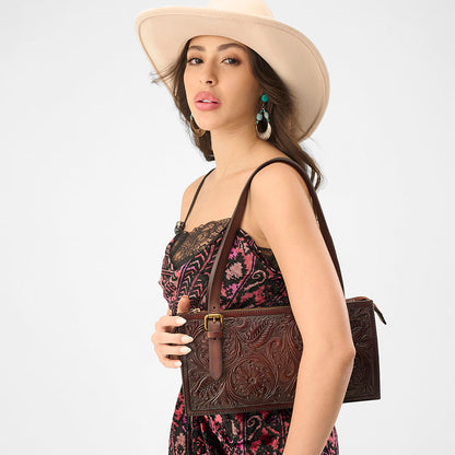 Loyal West MIVVA HANDTOOLED MINI BAG - BRUNETTE LEATHER