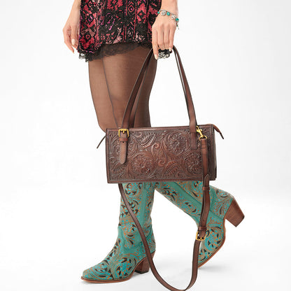 Loyal West MIVVA HANDTOOLED MINI BAG - BRUNETTE LEATHER