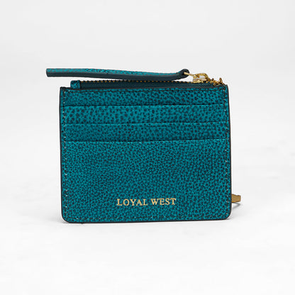 Loyal West SOPHIA CREDIT CARD HOLDER IN HAND FINISHED EMBOSSED LEATHER -  TURQUOISE