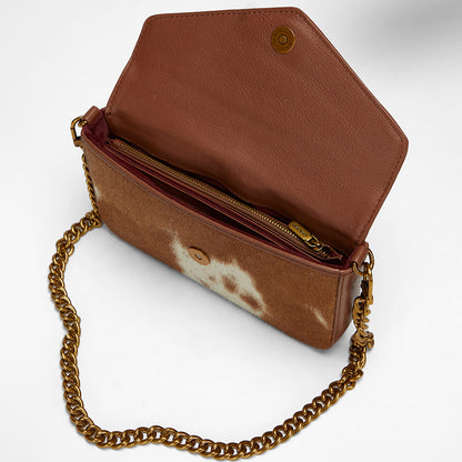 Loyal West The LW On The Go Mini Chain Bag- In Brown & white Cowhide and calfskin