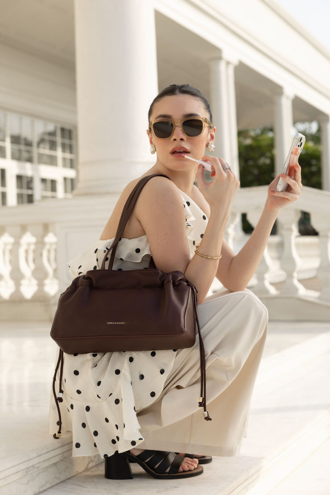 Mira & Moss Solene Drawstring Shoulder Bag - Cocoa