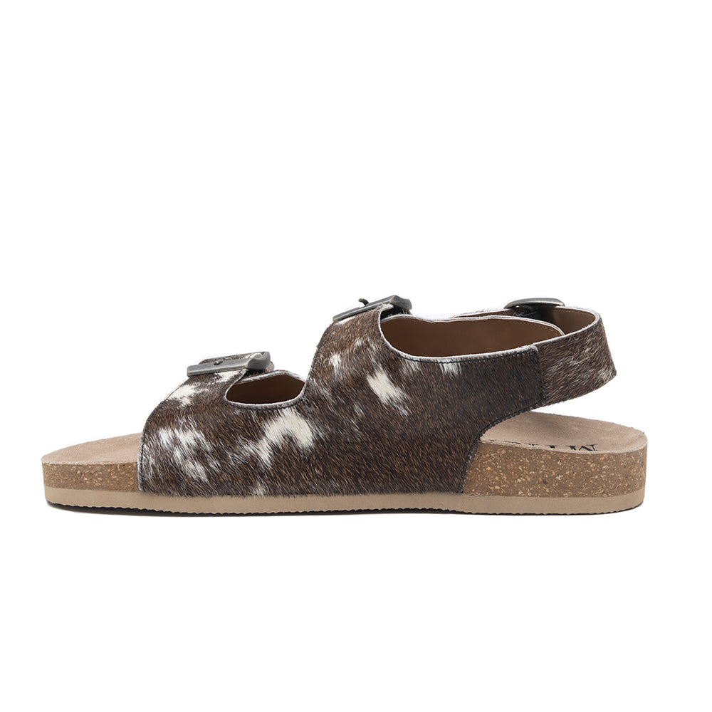 Mountain Path Leather Sandals In Dark & Light Hair-On Hide