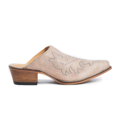 Myra El Paso Ivory Embroidered Mules for Women â€“ Pointed Toe, Low Block Heel Western Leather Shoes