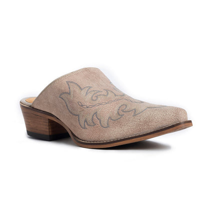 Myra El Paso Ivory Embroidered Mules for Women â€“ Pointed Toe, Low Block Heel Western Leather Shoes