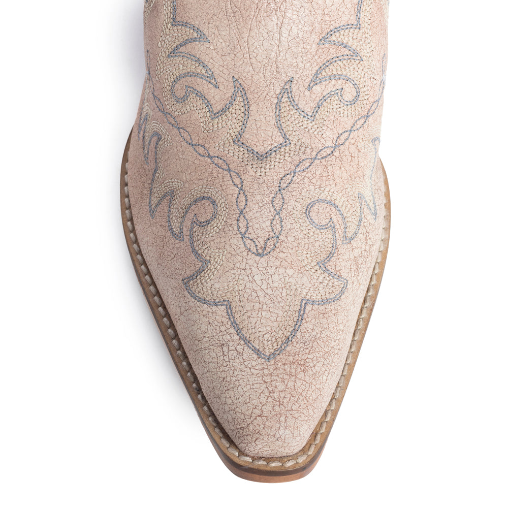 Myra El Paso Ivory Embroidered Mules for Women â€“ Pointed Toe, Low Block Heel Western Leather Shoes
