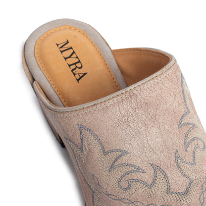 Myra El Paso Ivory Embroidered Mules for Women â€“ Pointed Toe, Low Block Heel Western Leather Shoes