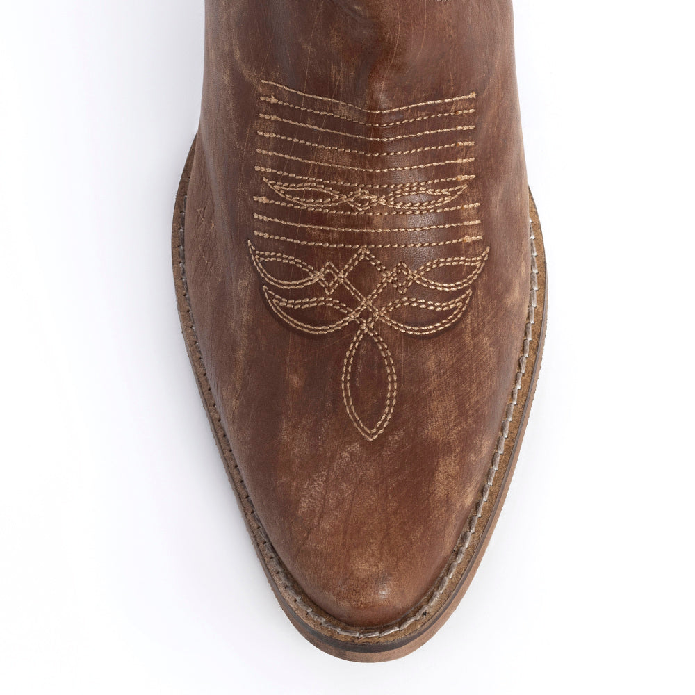 Myra Nalejandra Mocha Brown Leather Boots for Women - Embroidered Tall Western Heels with Pointed Toe for Festive Country Style