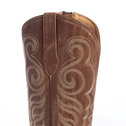 Myra Nalejandra Mocha Brown Leather Boots for Women - Embroidered Tall Western Heels with Pointed Toe for Festive Country Style