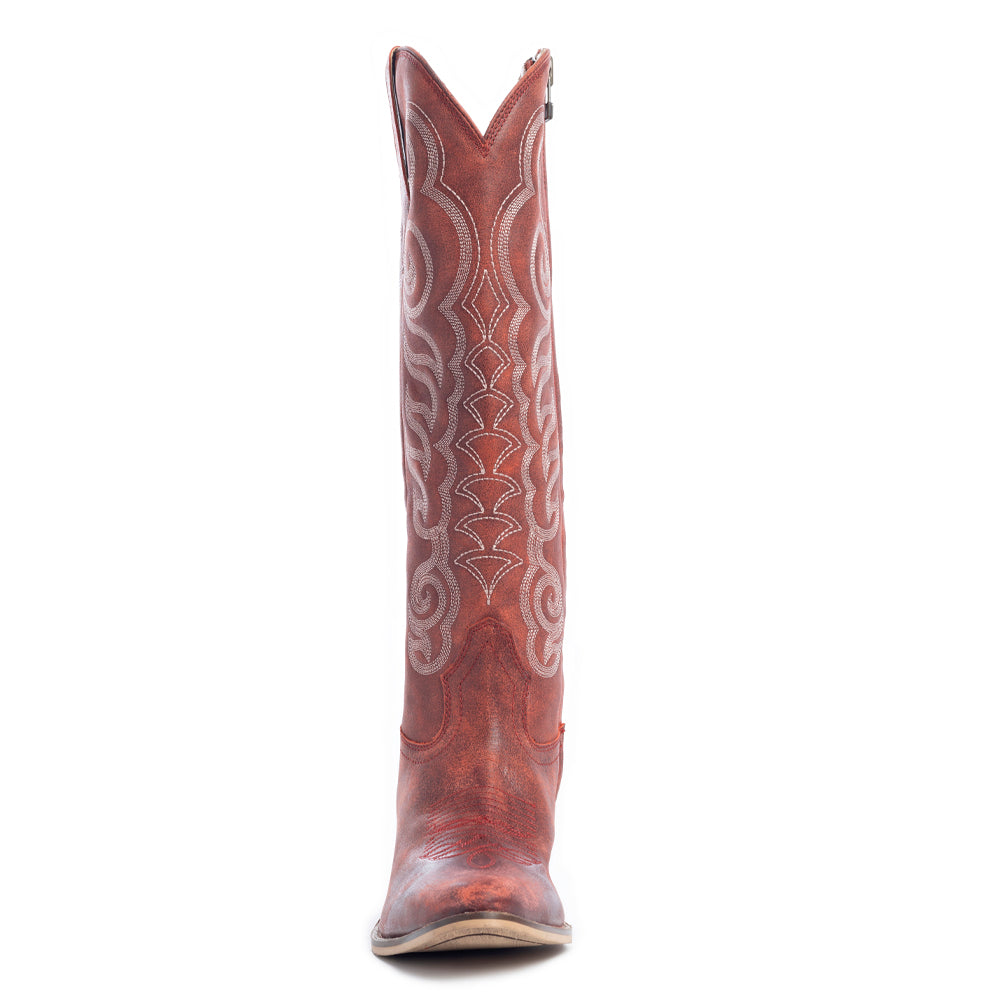 Myra Nalejandra Leather Boots for Women – Western Swirl Stitching, Low Block Heel for Country Style and Everyday Comfort