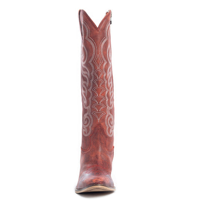 Myra Nalejandra Leather Boots for Women – Western Swirl Stitching, Low Block Heel for Country Style and Everyday Comfort