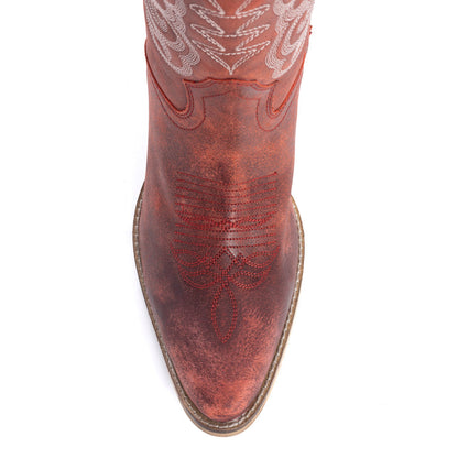 Myra Nalejandra Leather Boots for Women – Western Swirl Stitching, Low Block Heel for Country Style and Everyday Comfort