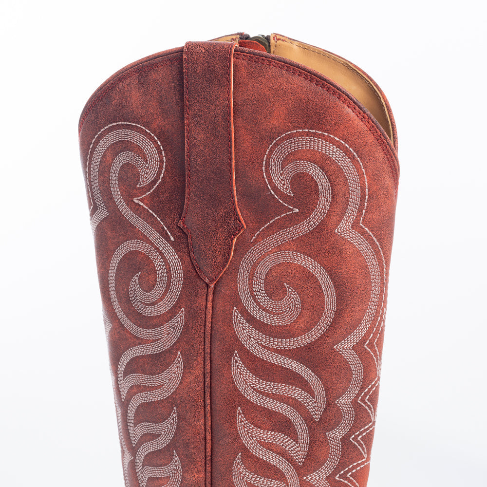 Myra Nalejandra Leather Boots for Women – Western Swirl Stitching, Low Block Heel for Country Style and Everyday Comfort