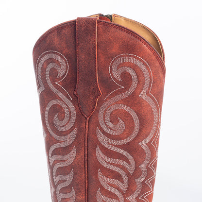 Myra Nalejandra Leather Boots for Women – Western Swirl Stitching, Low Block Heel for Country Style and Everyday Comfort
