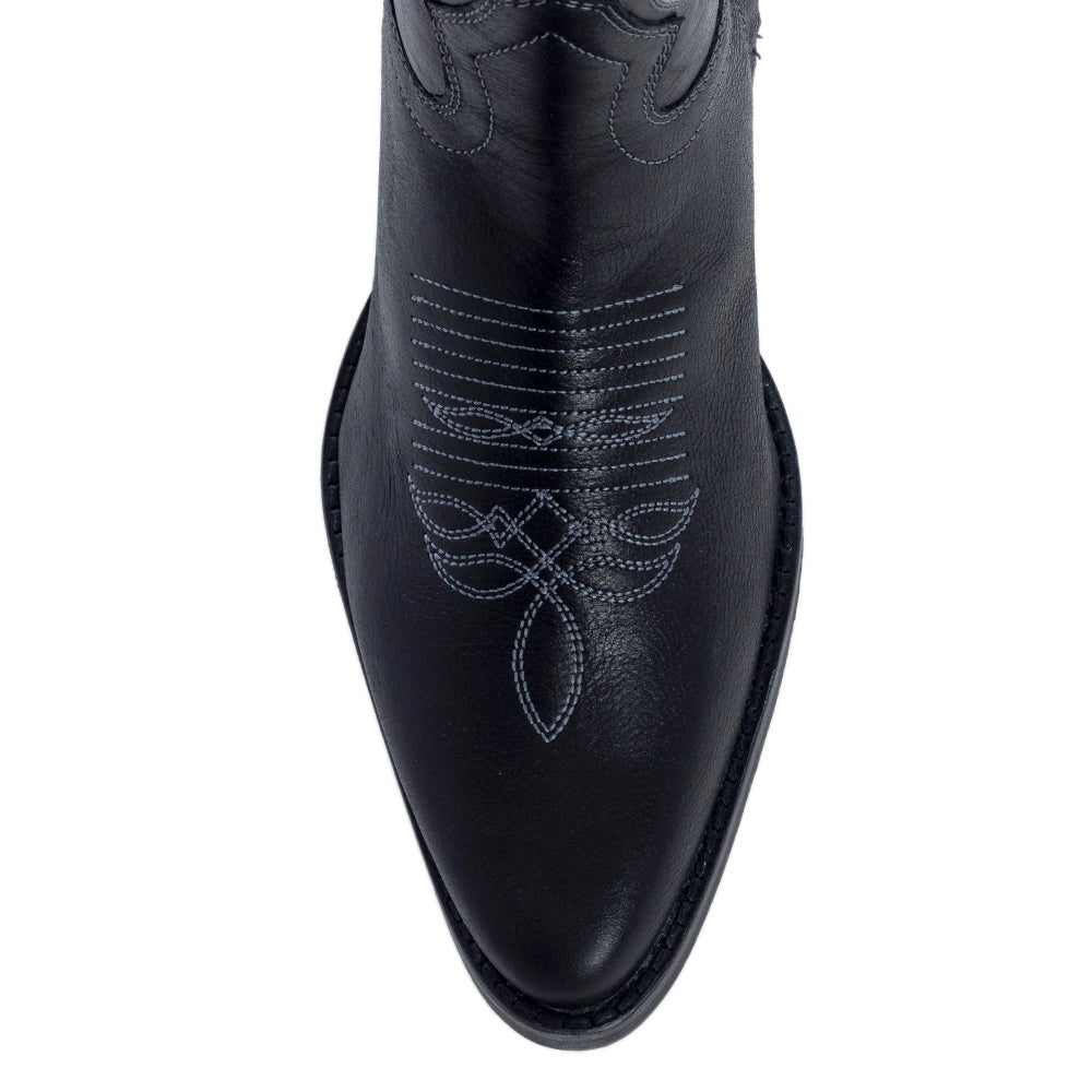 Myra Nalejandra Ebony Black Leather Boots for Women - Embroidered Tall Western Heels with Pointed Toe for Festive Country Style