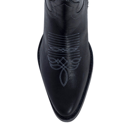 Myra Nalejandra Ebony Black Leather Boots for Women - Embroidered Tall Western Heels with Pointed Toe for Festive Country Style
