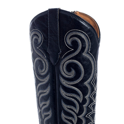 Myra Nalejandra Ebony Black Leather Boots for Women - Embroidered Tall Western Heels with Pointed Toe for Festive Country Style