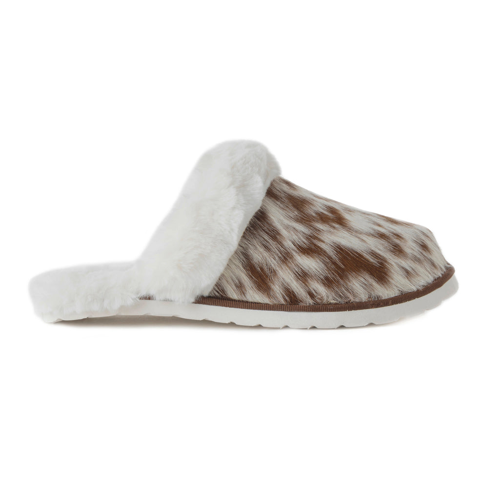 Myra Alamosa Tan Fur-Lined Hairon Leather Slippers for Women â€“ Winter Indoor Comfort, Soft Sole, Western Style