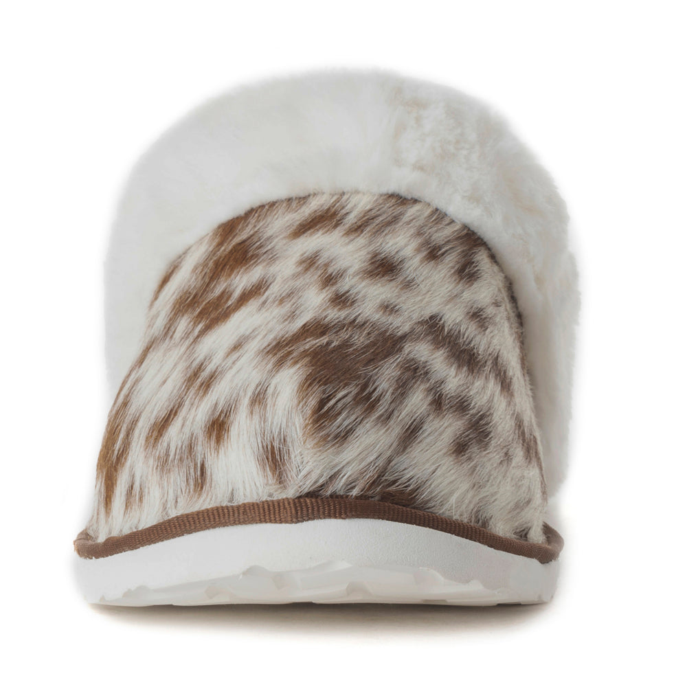 Myra Alamosa Tan Fur-Lined Hairon Leather Slippers for Women â€“ Winter Indoor Comfort, Soft Sole, Western Style