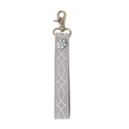 Rodeo Rose Leather Key Fob in Grey