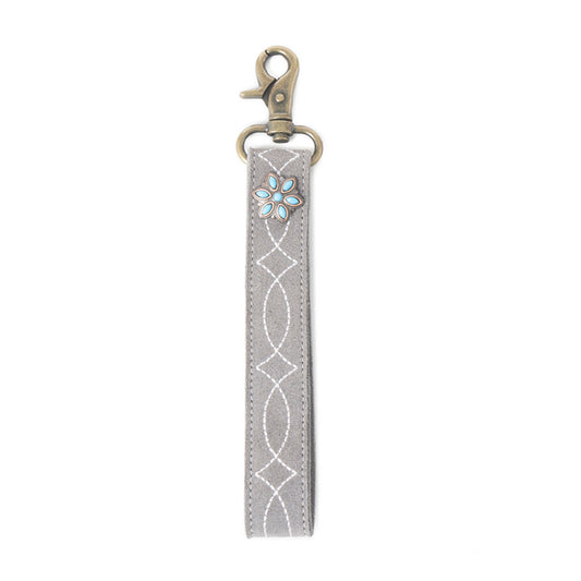 Rodeo Rose Leather Key Fob in Grey