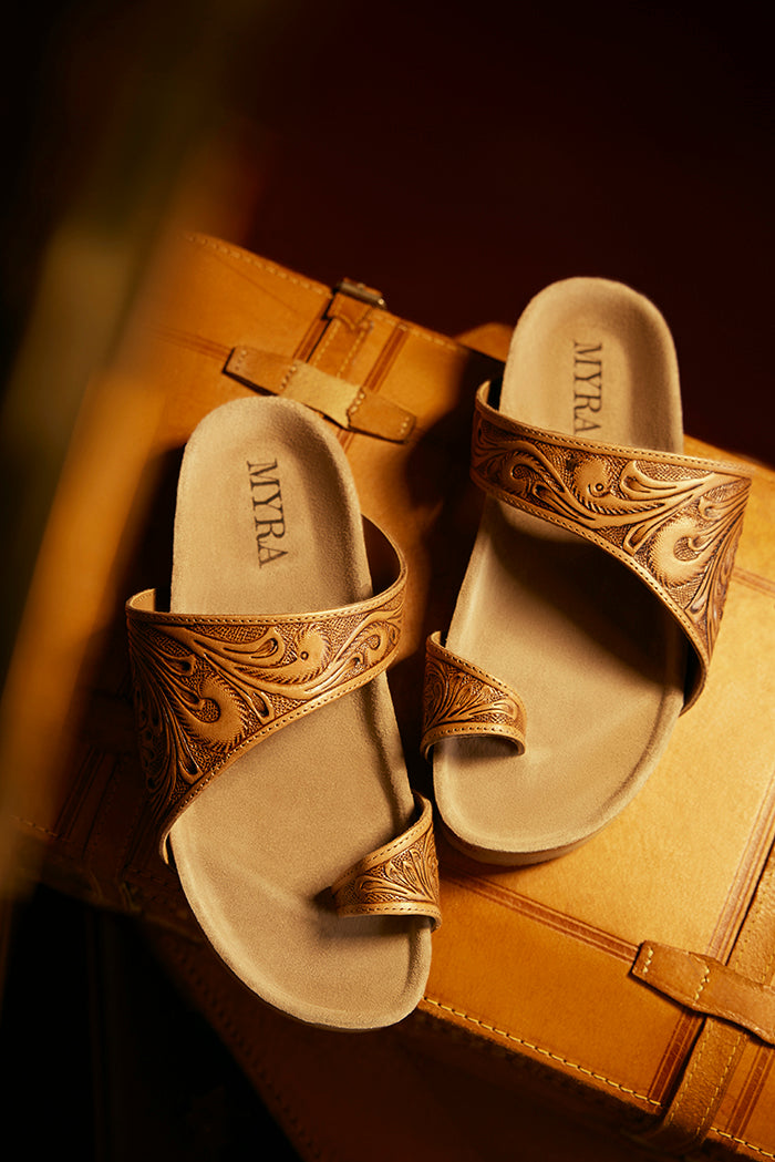 Myra Eastward Winds Leather Sandals for Women – Cork Sole, Antique Finish for Western Comfort