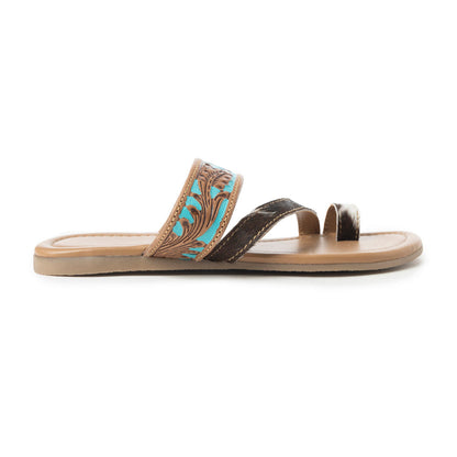Myra LaDonna Trail Handtooled Sandals for Women â€“ Azure Western Hairon Slip-Ons for Ranch Days & Rodeo Nights
