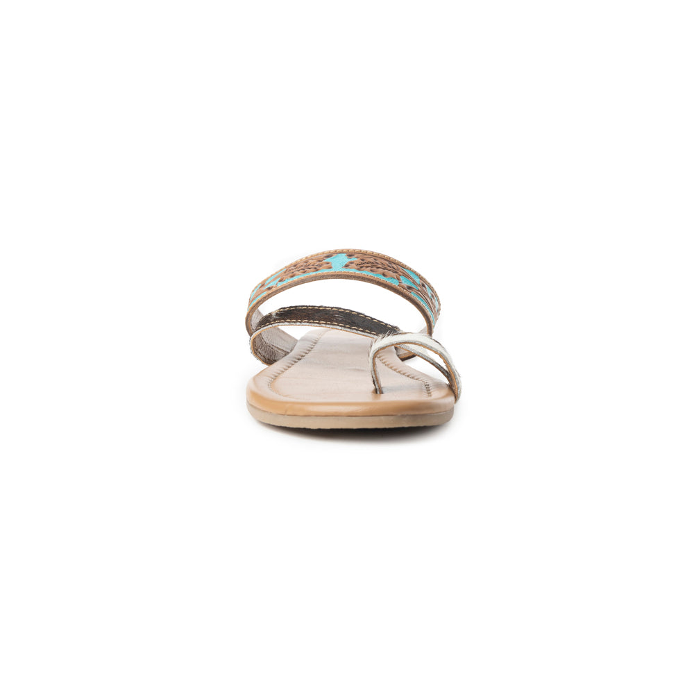 Myra LaDonna Trail Handtooled Sandals for Women â€“ Azure Western Hairon Slip-Ons for Ranch Days & Rodeo Nights