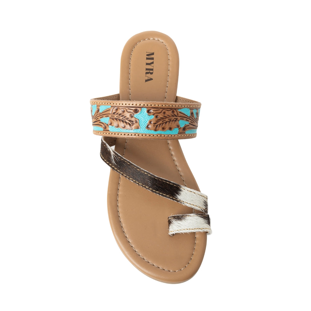 Myra LaDonna Trail Handtooled Sandals for Women â€“ Azure Western Hairon Slip-Ons for Ranch Days & Rodeo Nights