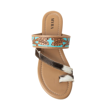 Myra LaDonna Trail Handtooled Sandals for Women â€“ Azure Western Hairon Slip-Ons for Ranch Days & Rodeo Nights