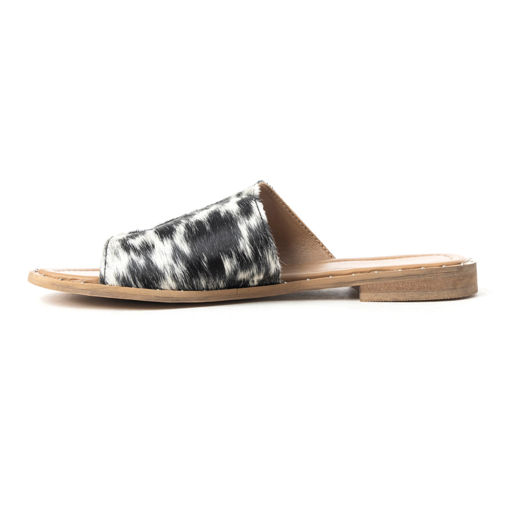 Myra Kimmee Trail Hairon Leather Sandals for Women â€“ Open-Toe Flat Slide for Ranch & Summer Wear