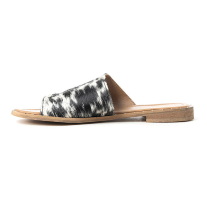 Myra Kimmee Trail Hairon Leather Sandals for Women â€“ Open-Toe Flat Slide for Ranch & Summer Wear