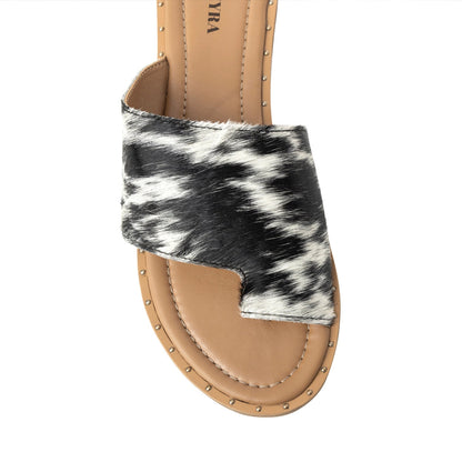 Myra Kimmee Trail Hairon Leather Sandals for Women â€“ Open-Toe Flat Slide for Ranch & Summer Wear