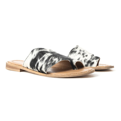 Myra Kimmee Trail Hairon Leather Sandals for Women â€“ Open-Toe Flat Slide for Ranch & Summer Wear