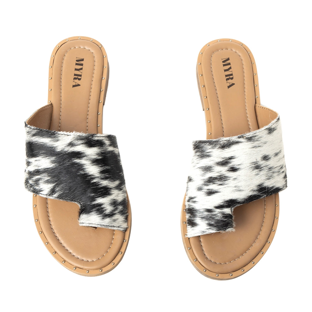 Myra Kimmee Trail Hairon Leather Sandals for Women â€“ Open-Toe Flat Slide for Ranch & Summer Wear