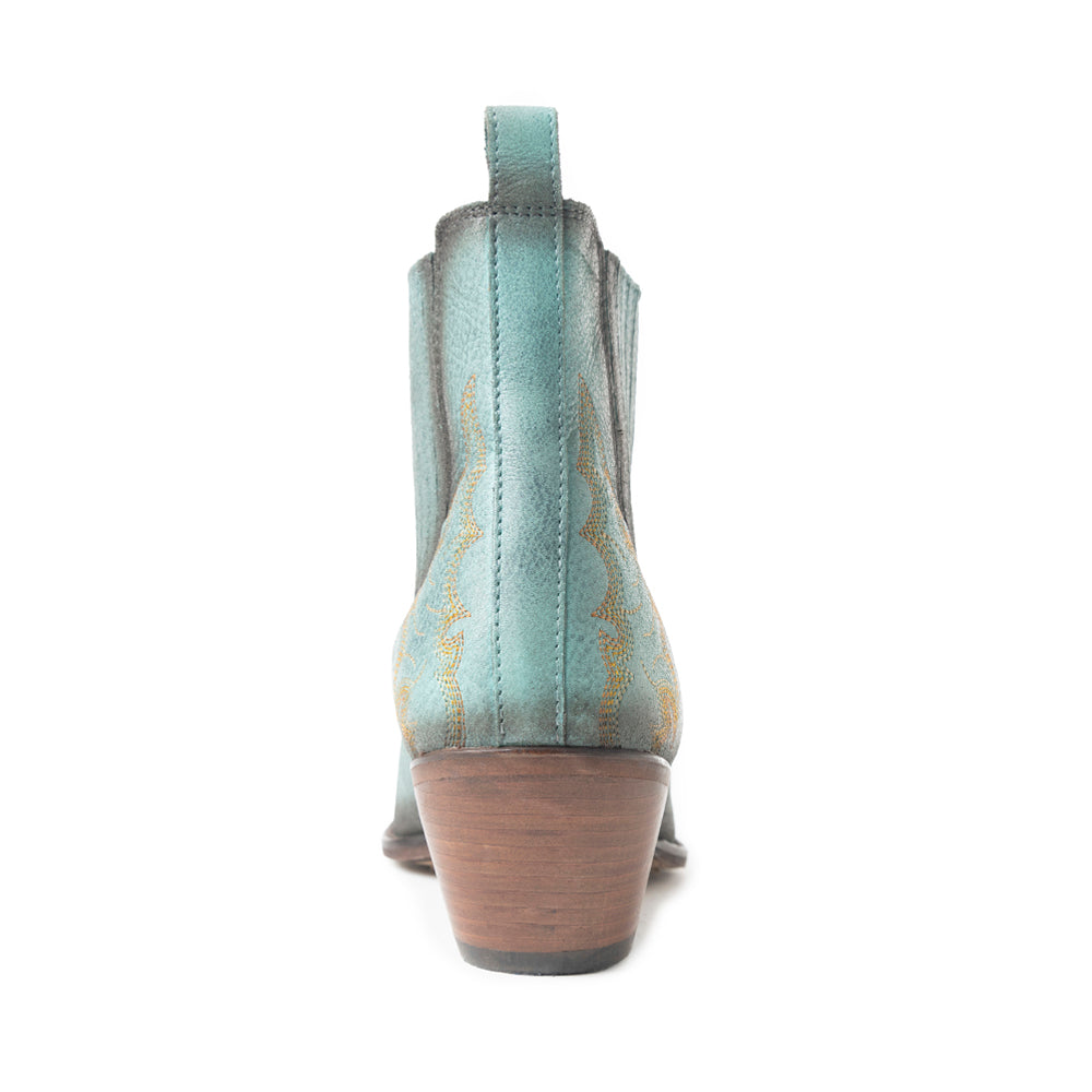 Myra Dearling Ranch Embossed Leather Booties for Women – Western Low Block Heels, Cowgirl Pointed Toe Design for Rodeo & Casual Wear