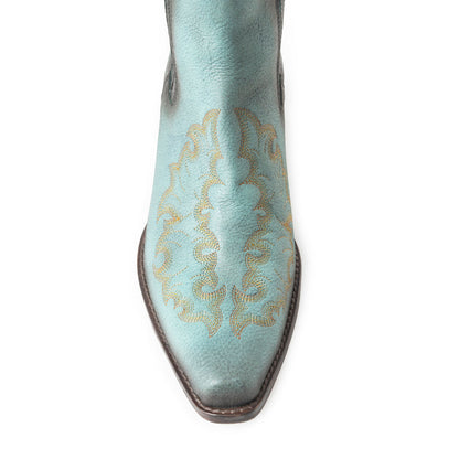 Myra Dearling Ranch Embossed Leather Booties for Women – Western Low Block Heels, Cowgirl Pointed Toe Design for Rodeo & Casual Wear