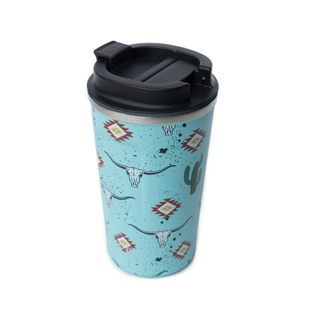Western Trail Brew Stainless Steel Mug in Cactus Geometry