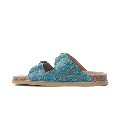 Myra Prairie Wind Embossed Leather Sandals in Western Jade