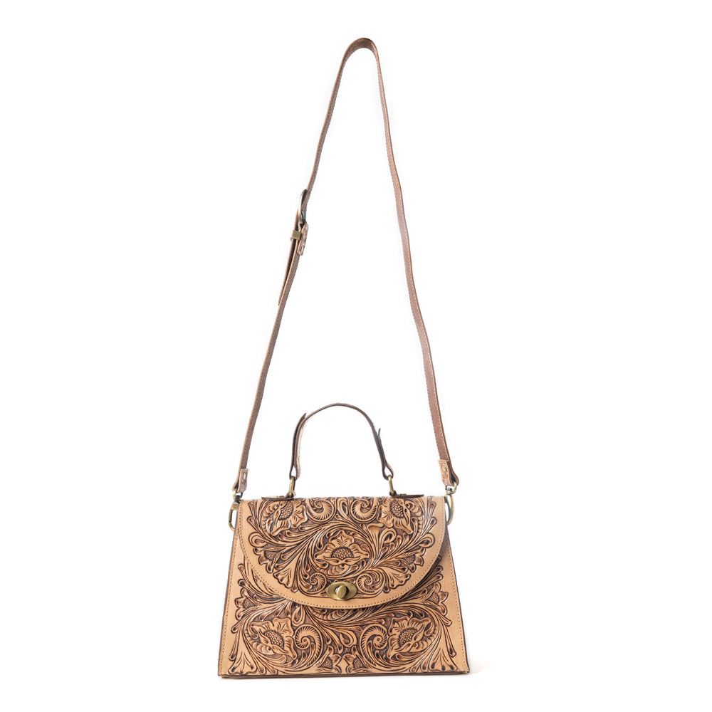 Savannah Scroll Handtooled Leather Bag in Brown
