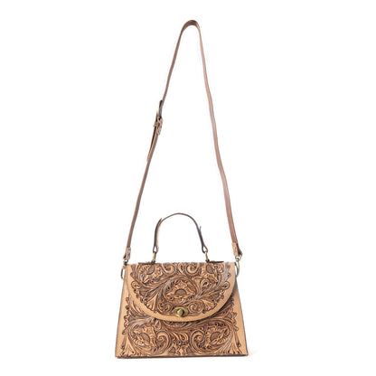 Savannah Scroll Handtooled Leather Bag in Brown