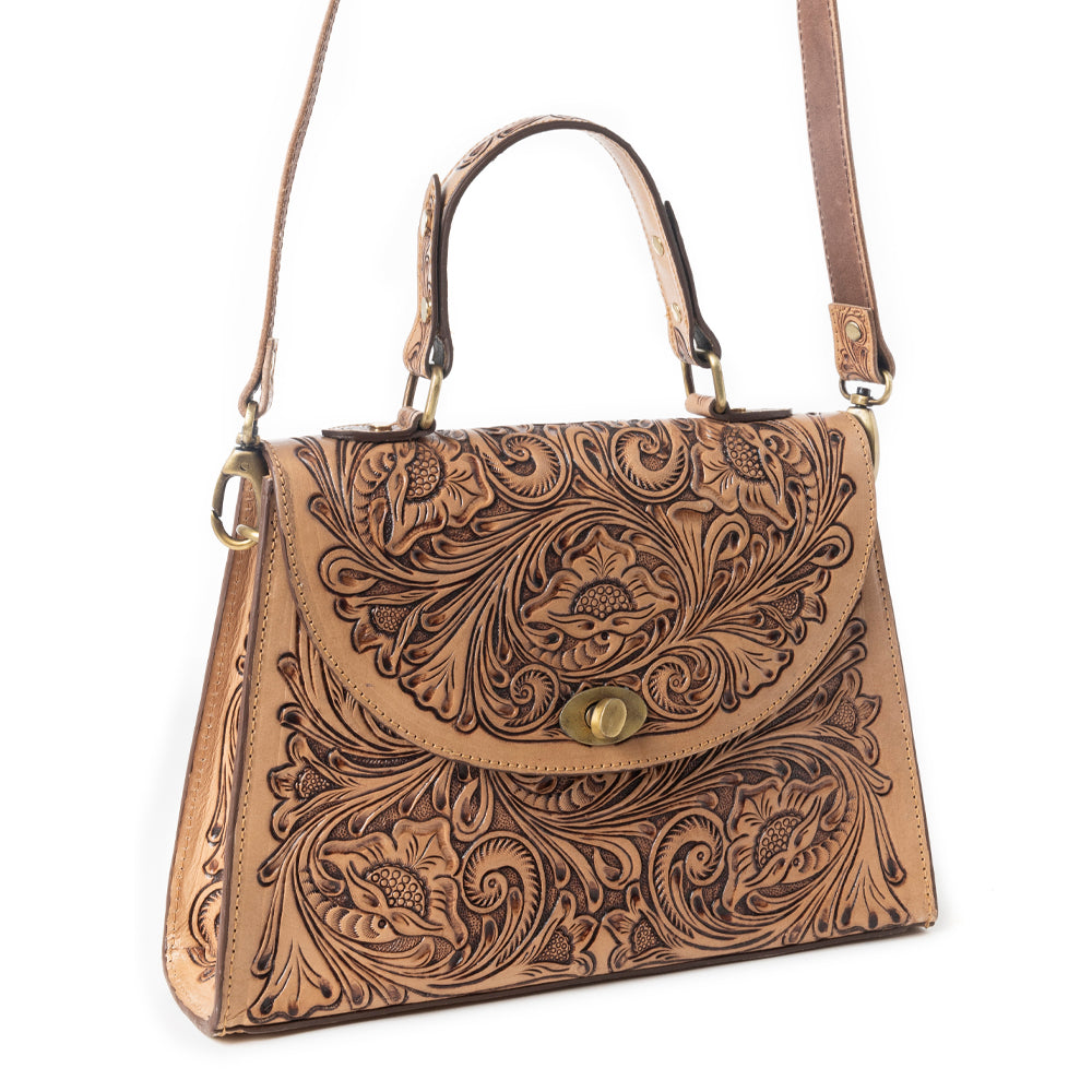 Savannah Scroll Handtooled Leather Bag in Brown