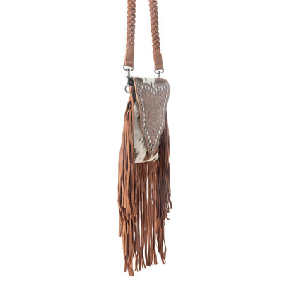 Dusk & Dust Fringe Leather Bag in Hairon Brown & White