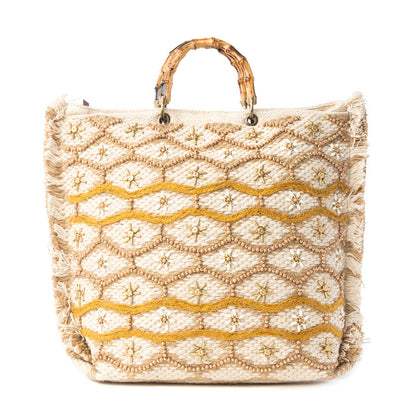 Myra Solana Weave Hand Embroidered Tote Bag in Sunlit Glow