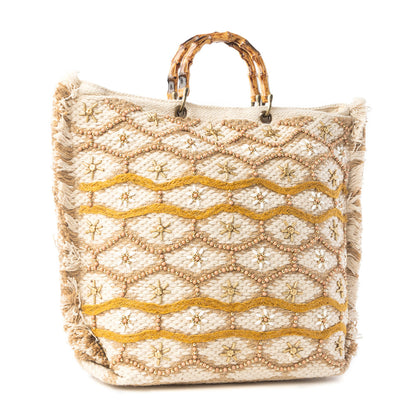 Myra Solana Weave Hand Embroidered Tote Bag in Sunlit Glow