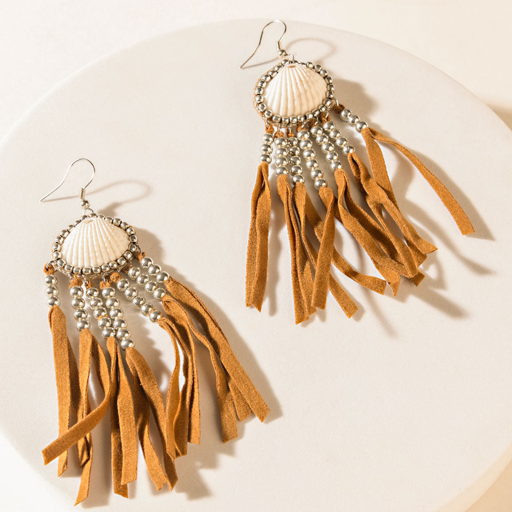 Myra Shell & Saddle Earrings in Rodeo Brown