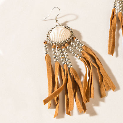 Myra Shell & Saddle Earrings in Rodeo Brown